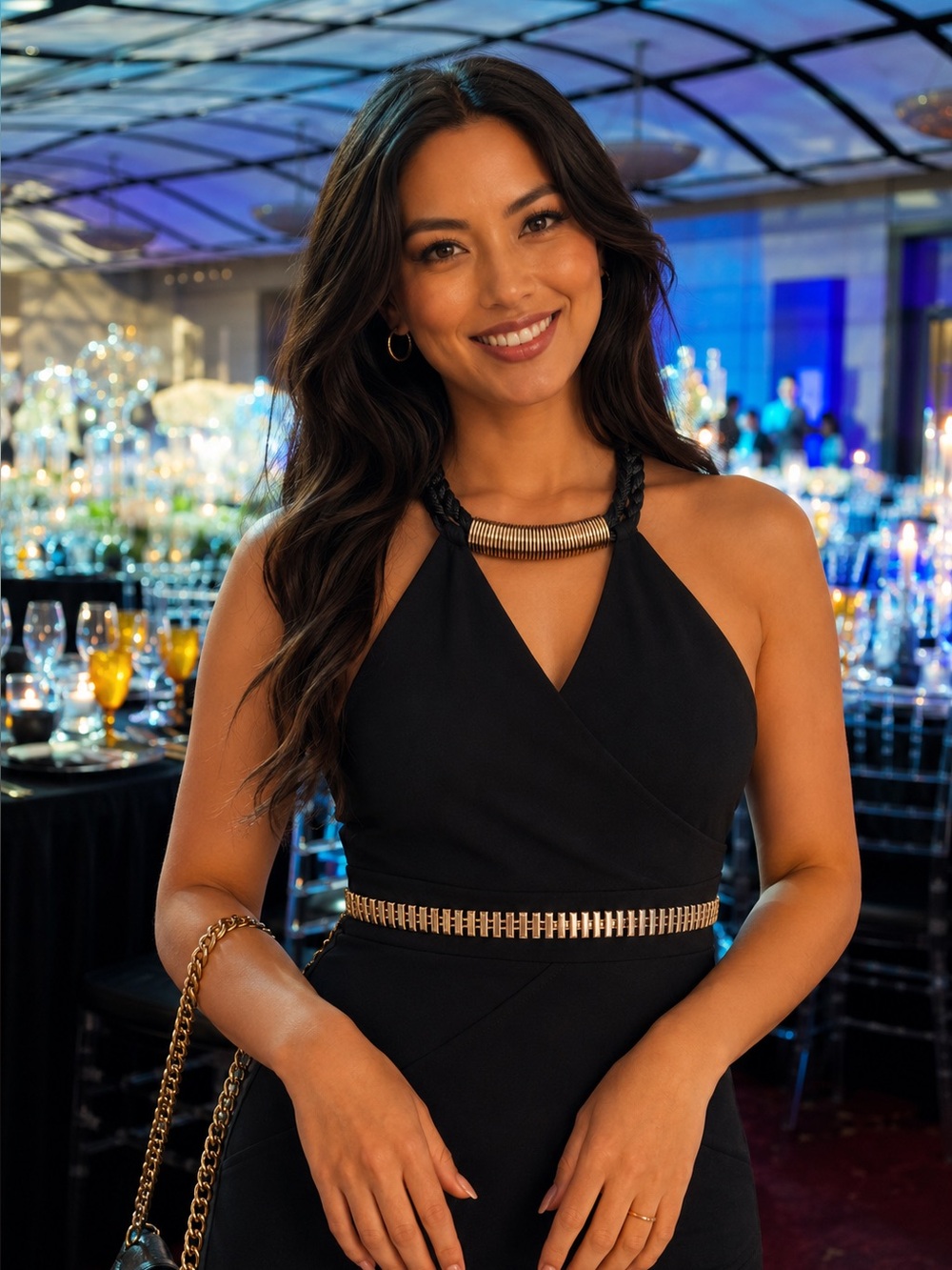 JAX Black & Gold Halter Dress – Size 4 – Fully Lined